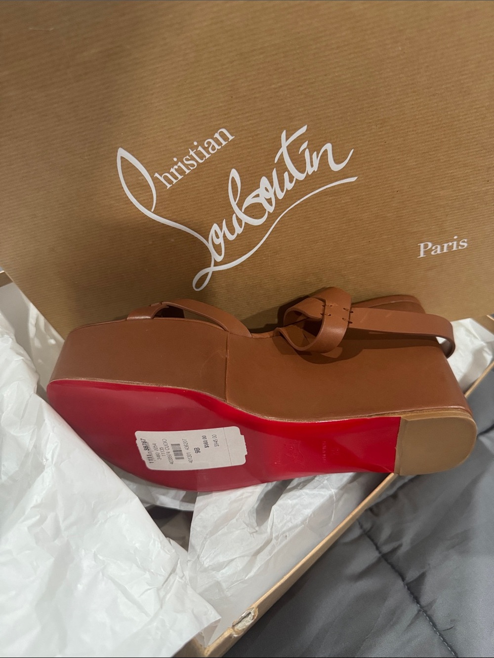 Christian Louboutin Brown Leather Platform Wedge Sandal with Buckle - Picture 3 of 4